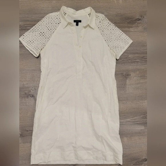 J. Crew Size 10 White Eyelet Short Sleeve Cotton Shirt Dress Women's - Picture 5 of 5